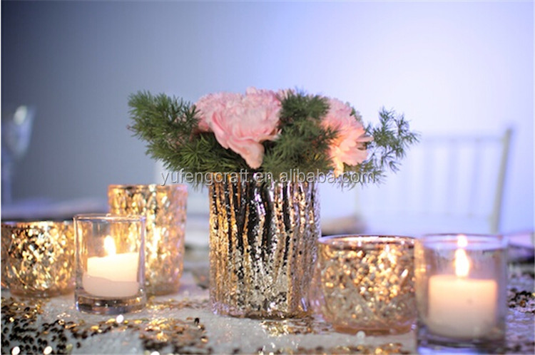 Conjunto de 4 de oro mercurio glass candle holders vertical glass ... Wedding Candelabros diseño