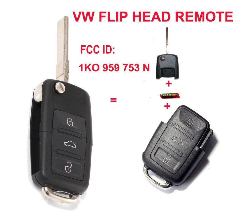 KEYLESS-FLIP-Remote-Key-Control-FOB-For-VW-3-Button-1K0-959-753-N-1KO959753N-433MhZ