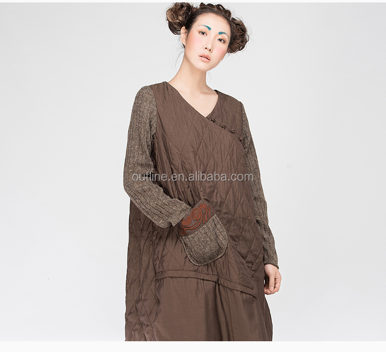 小さい順序の女性のファッション長いカシミヤのドレス袖がニットキルトが服をニット仕入れ・メーカー・工場