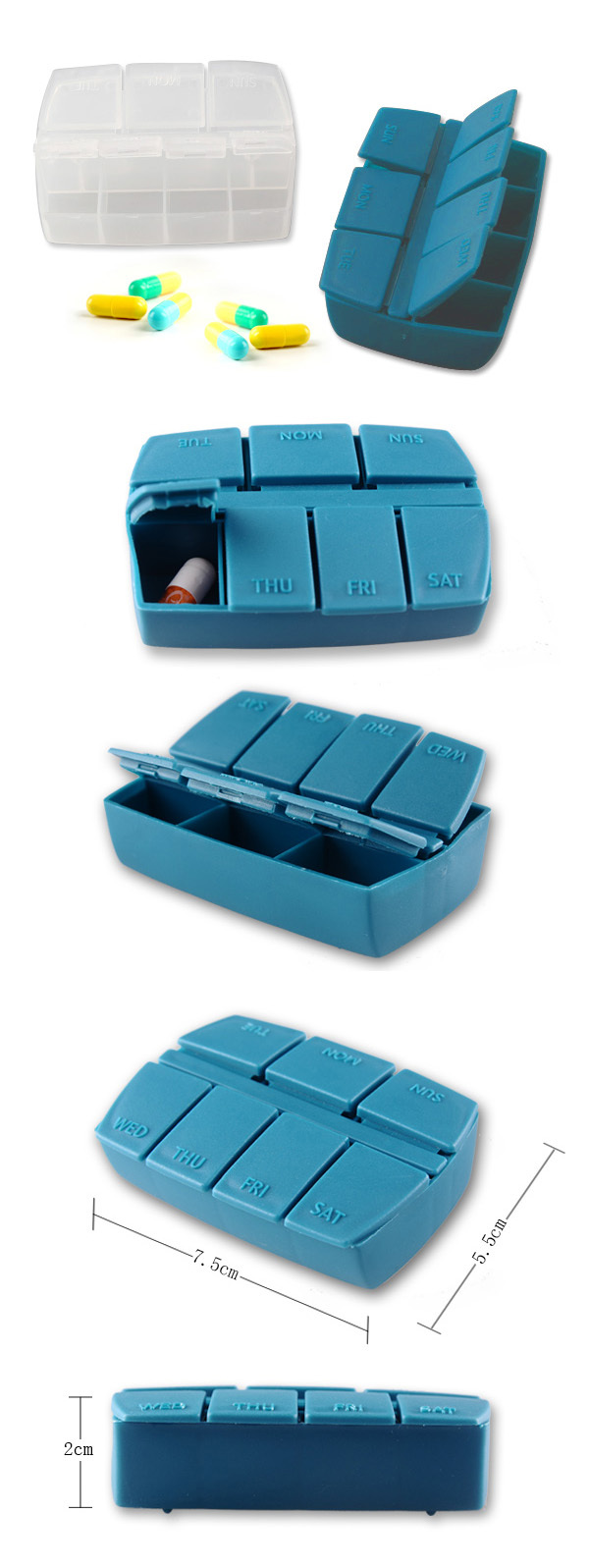 Small plastic pill containers