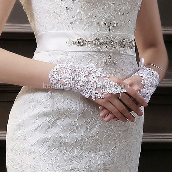 短い指なし高品質段落- エレガントなラインストーンアイボリー結婚式の花嫁の手袋問屋・仕入れ・卸・卸売り