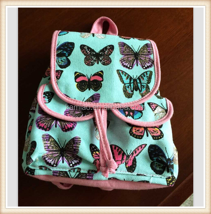 蝶パターン最新女子用スクールバッグレジャーバッグキャンバス素材バックパックの材質販売のためのトラベルバッグ仕入れ・メーカー・工場
