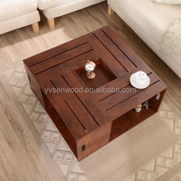 Cheap Price Square Wooden Coffee Table With Open Shelf Storage