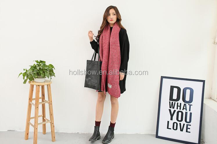 新しい デザイン韓国若い女性の ファッション ストライプ ニット ウール スカーフ仕入れ・メーカー・工場