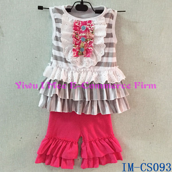 Persnicketyアンカーが付いているスタイリッシュの子の服の子供の白いシャツ一致青色ドットフリルショートパンツ衣装7月4日im-cs094用のセット仕入れ・メーカー・工場