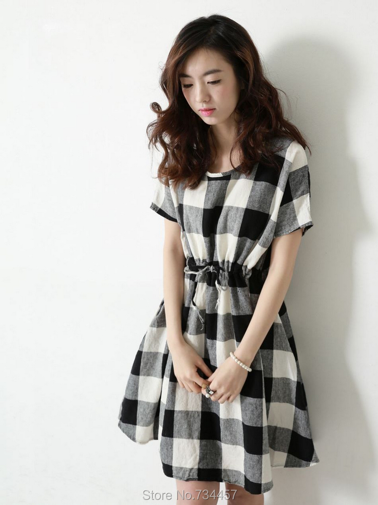 Women Pink Round Collar Short Skirt Fashion Linen Bandage Dress Retro Skirt Summ