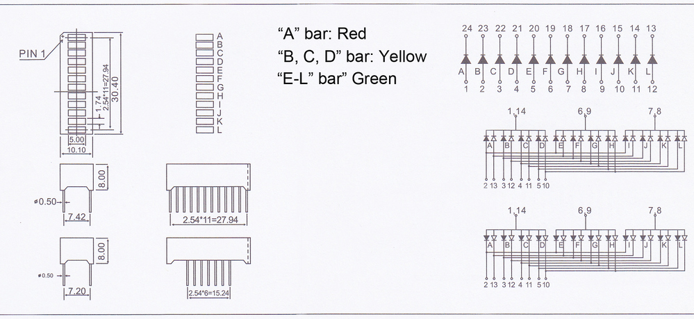 Bargraph led 12 segments led display 3 colors
