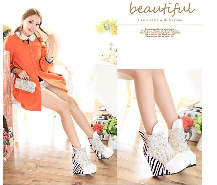 New Height Increasing Inside Warm High Heel Boots Sexy Zebra-stripe