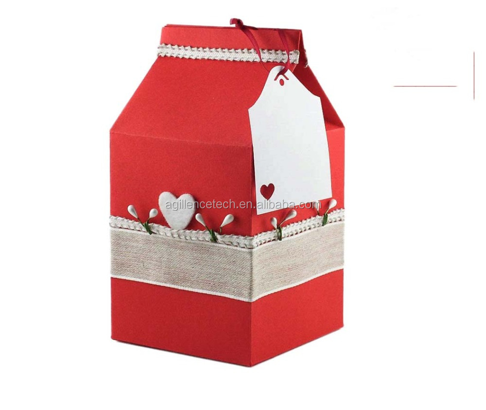 red small gift box with linen ribbon