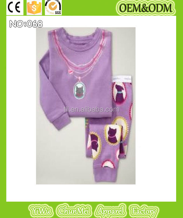 印刷された猫ネックレス赤ちゃんのパジャマセットは、 子供たちの子供寝ナイトウェアの摩耗の女の子パジャマ紫pijamas安く高品質仕入れ・メーカー・工場