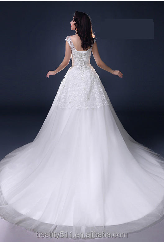2015glamorousa- ラインスクープネックキャップ袖の床の- 長さのレースの安いカスタムメイドのウェディングドレスの花嫁の服bn28仕入れ・メーカー・工場