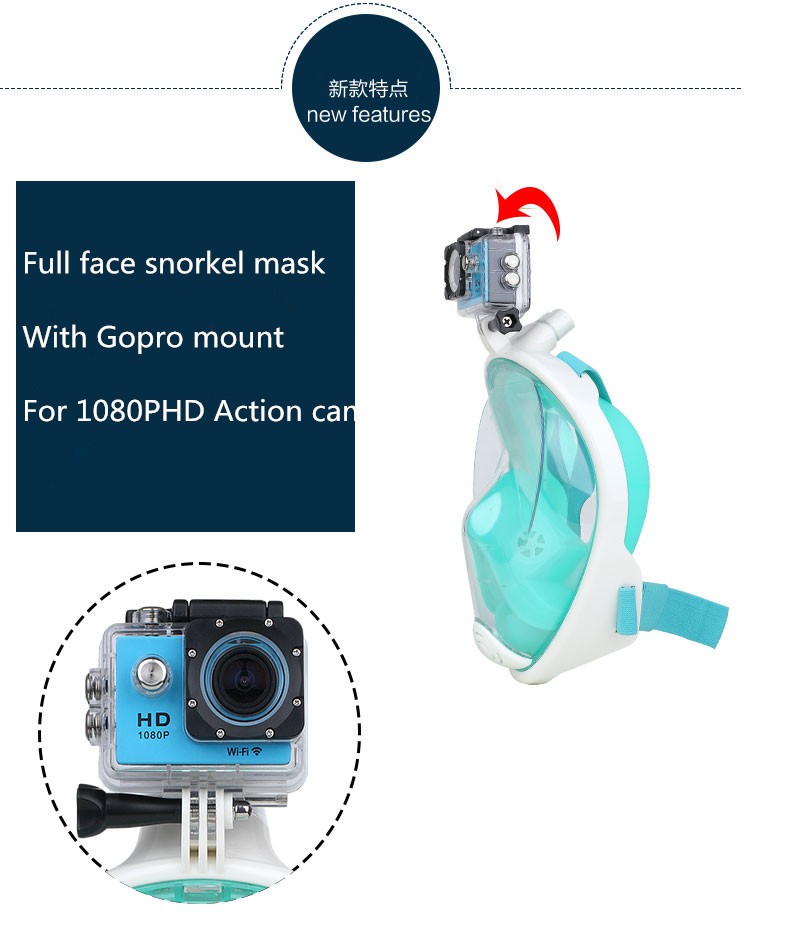 最新ワンピースシュノーケルマスクフルフェイス用のgoproオールインワン仕入れ・メーカー・工場