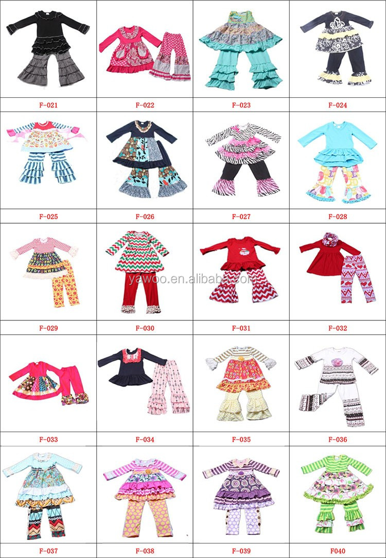 Yawoo子供服卸売花トップフリルボトム衣装タイトパンツ新しいスタイル子供服セット仕入れ・メーカー・工場
