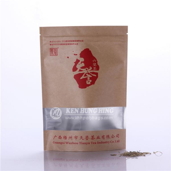 Stand up Zip Lock Kraft Make Tea Bags with Window