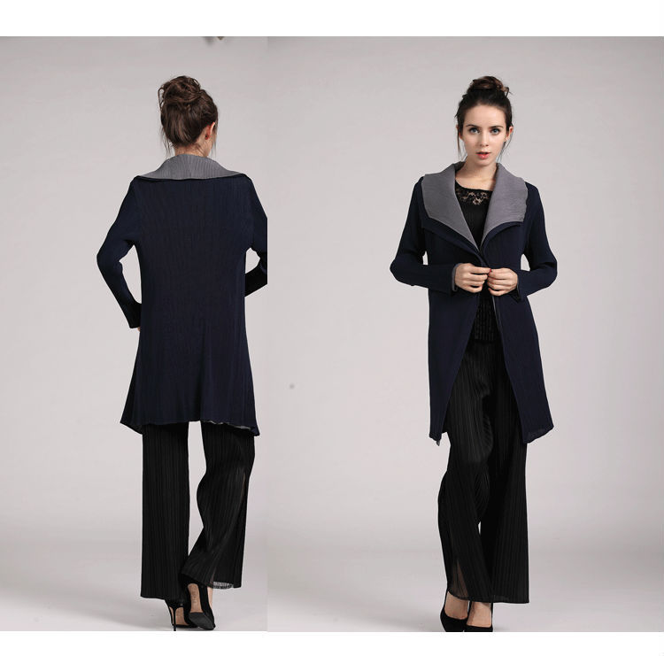 ヨーロッパのファッションエレガントなドレープ保護膜衣服の襟長袖襟冬の女性プリーツトレンチコート仕入れ・メーカー・工場