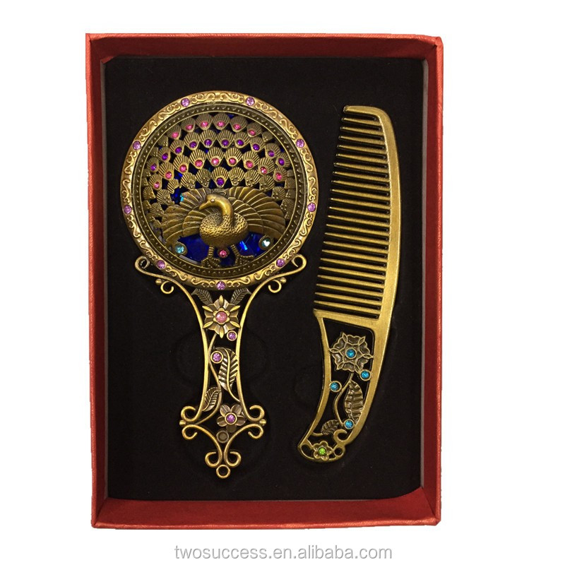 Bronze handle cosmetic Comb Mirror Set.jpg