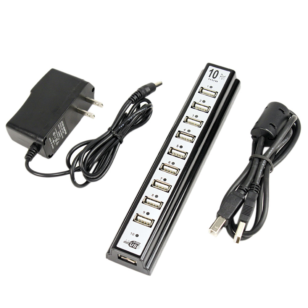 USB 2.0 концентратор с адаптером питания 10 разъёмов