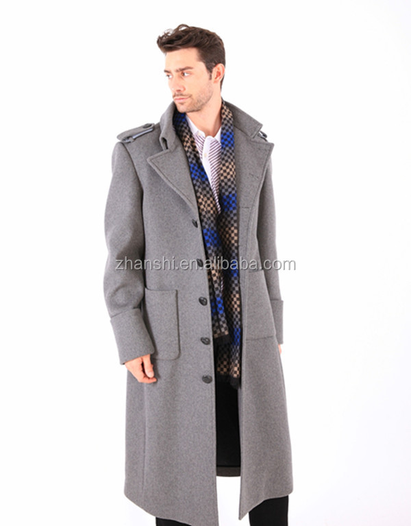 2016 Western Style Newest Men Full Length Gray Wool Cashmere Overcoat