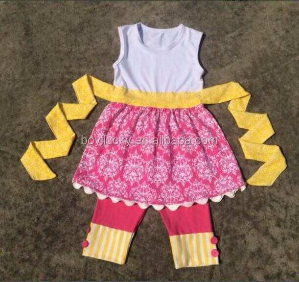 2016子供夏衣装卸売赤ちゃんの女の子服セットオーガニックコットン子供フリル服セット仕入れ・メーカー・工場