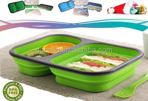 Fda 2コンパートメント食品保存容器と折りたたみシリコンランチボックスで器具付属仕入れ・メーカー・工場