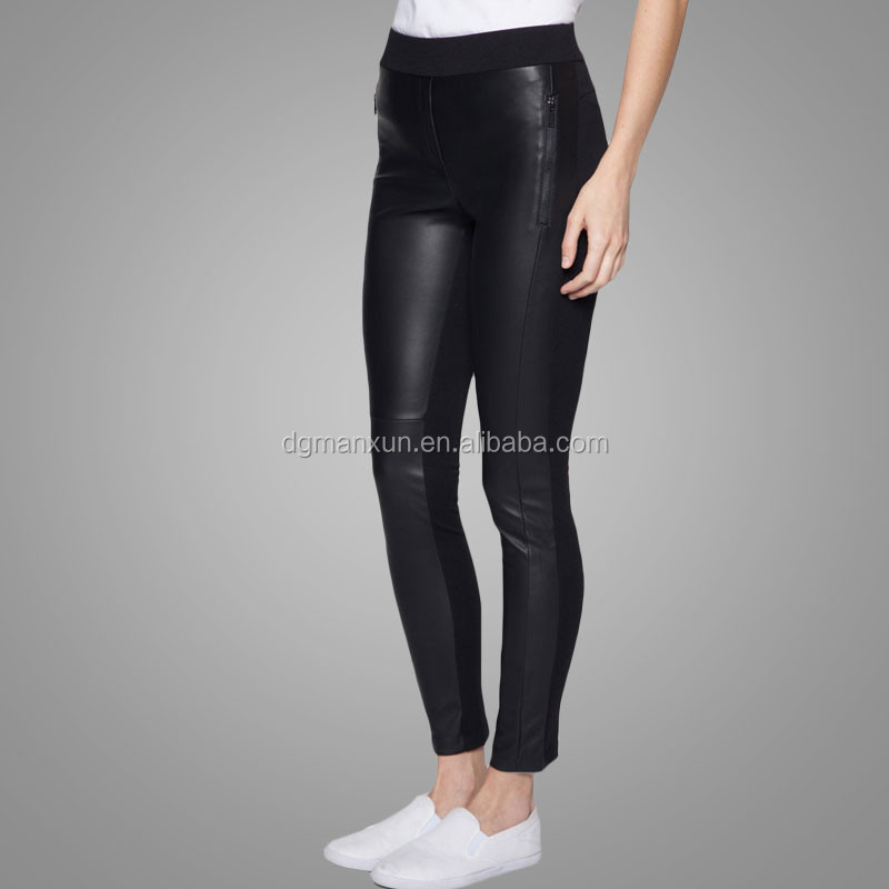 Zip pocket leggings lady fashion sexy women tight pu leather pants