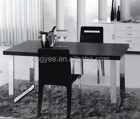 モダンなリビング家具テーブルダイニングクロムメッキステンレス鋼木製ダイニングルームテーブルセットの木材トップ長方形ダイニングテーブル仕入れ・メーカー・工場