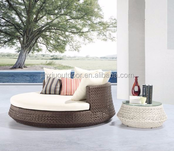 outdoor furniture rattan round sunbed with canopy jx-2071
