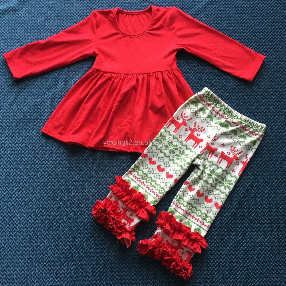 2015女の子ブティック服クリスマス子供衣装鹿パターンベビーフリルクリスマスYW-00192仕入れ・メーカー・工場