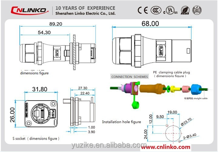 smaメス端子ip65rj45電気防水コネクタ仕入れ・メーカー・工場