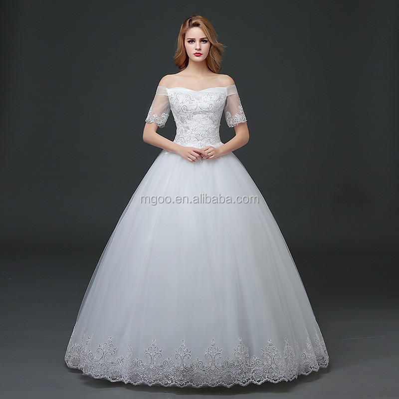 Mgoo Elegant Custom Made White Crystal Wedding Dress Ball Gown