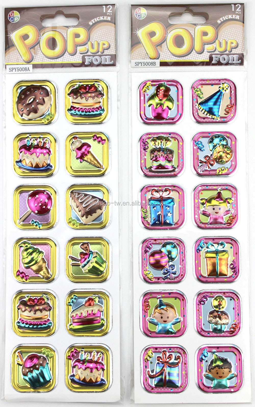 ポップアップsticker_foileffect_beer_animals_cake_butterfly_girl_boyエンボスステッカー仕入れ・メーカー・工場