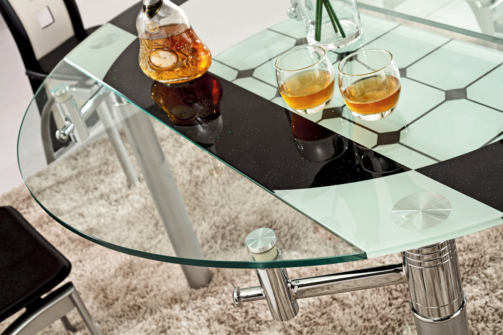近代的な黒とl801bdiningtable白い円形のガラス仕入れ・メーカー・工場