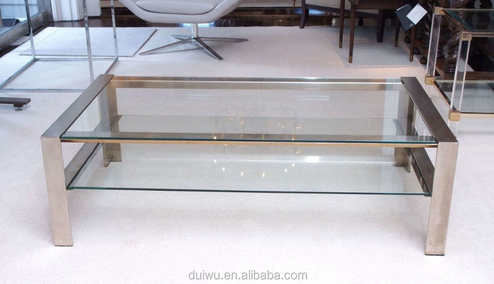 stainless steel coffee table with glass top