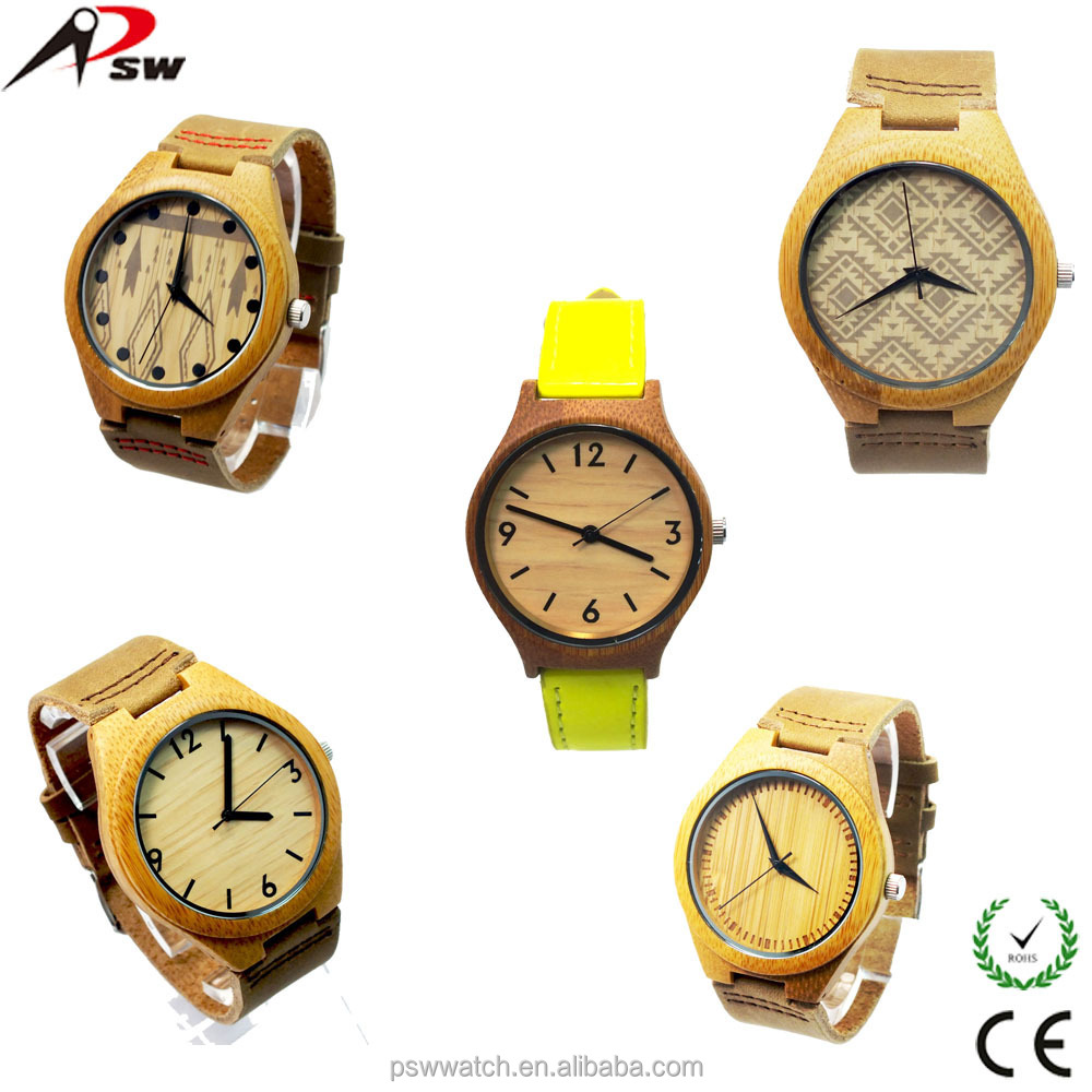 Genuine leather bamboo watch quartz movt bamboo watch men