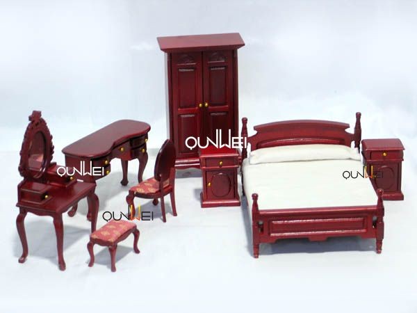 Miniature Dollhouse Furniture Bedroom Cabinet Bed Chair Dresser