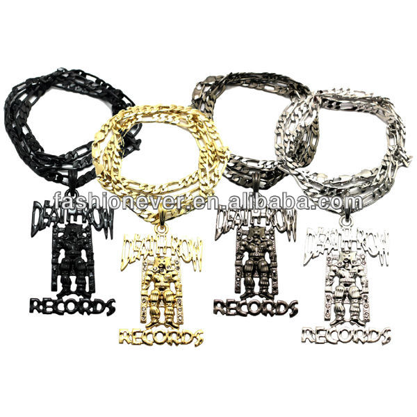 Death Row Records Inspired Iced Out Hip Hop Pendant Necklace 24" Figaro