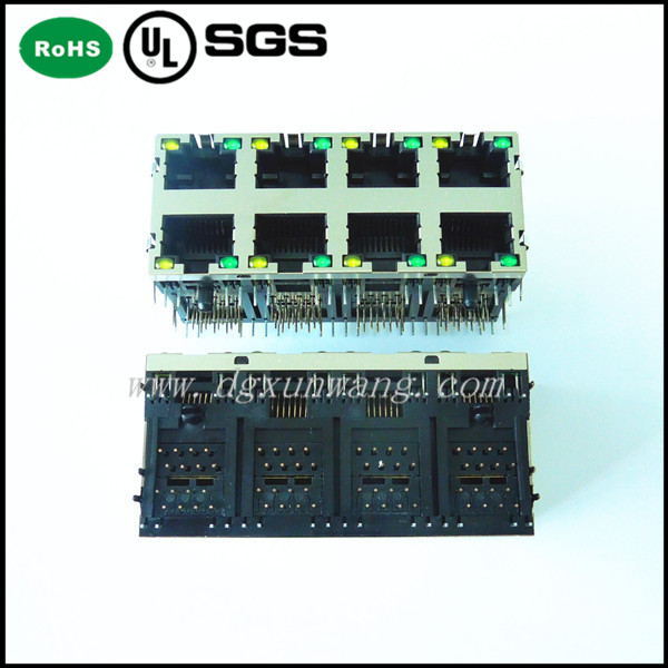 モジュラーrj452x4の2行ledrj45プラグメスpcbジャックシールド仕入れ・メーカー・工場