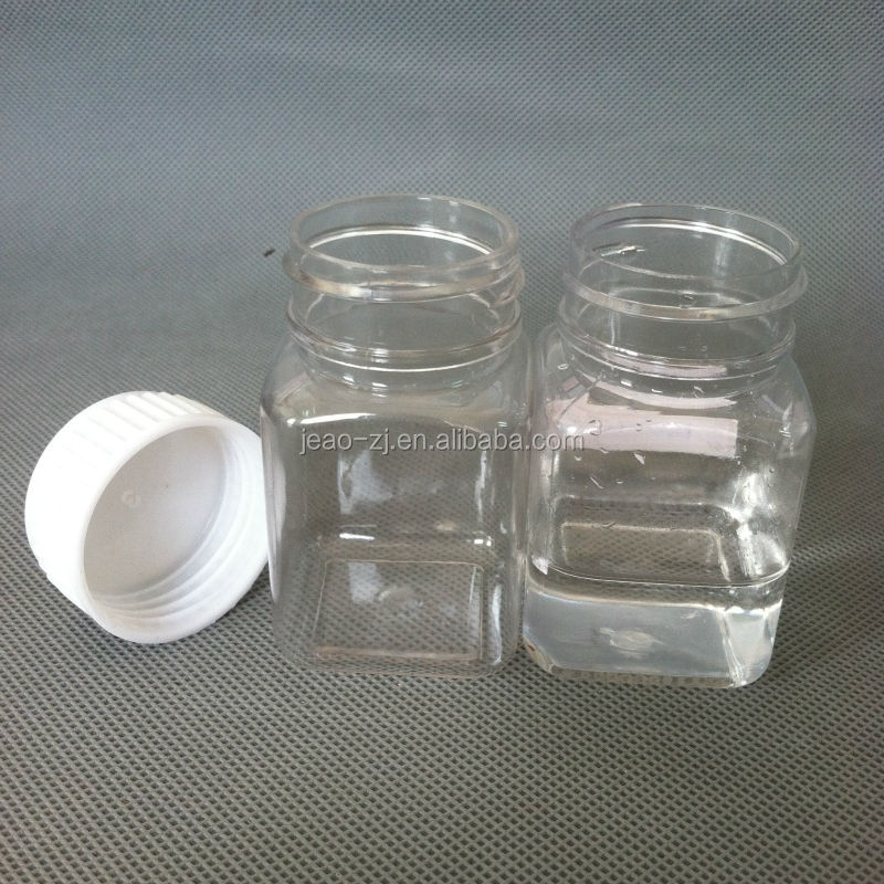 60ml transparent square empty PET chew gum bottle with twist cap