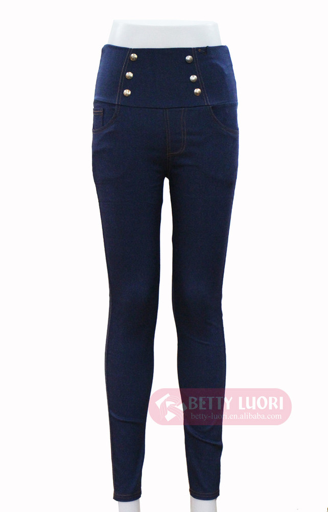 女性ハイウエストスリムスキニーデニムのジーンズのズボンのボタン付き長い鉛筆のズボンのズボン仕入れ・メーカー・工場