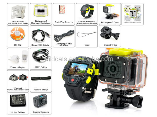 タマゴノキ1080アクションカメラフルhd、 防水スポーツのカメラ60メートルw/時計リモートコントロールgoproヒーロー3vs黒版問屋・仕入れ・卸・卸売り
