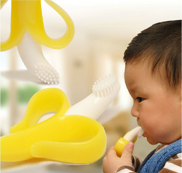 2014年teethers、 バナナの形のシリコン赤ちゃんの歯ブラシ、 子供シリコン歯ブラシ問屋・仕入れ・卸・卸売り