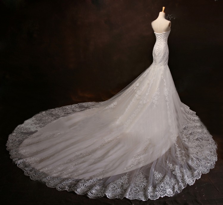 beaded wedding dress with long train