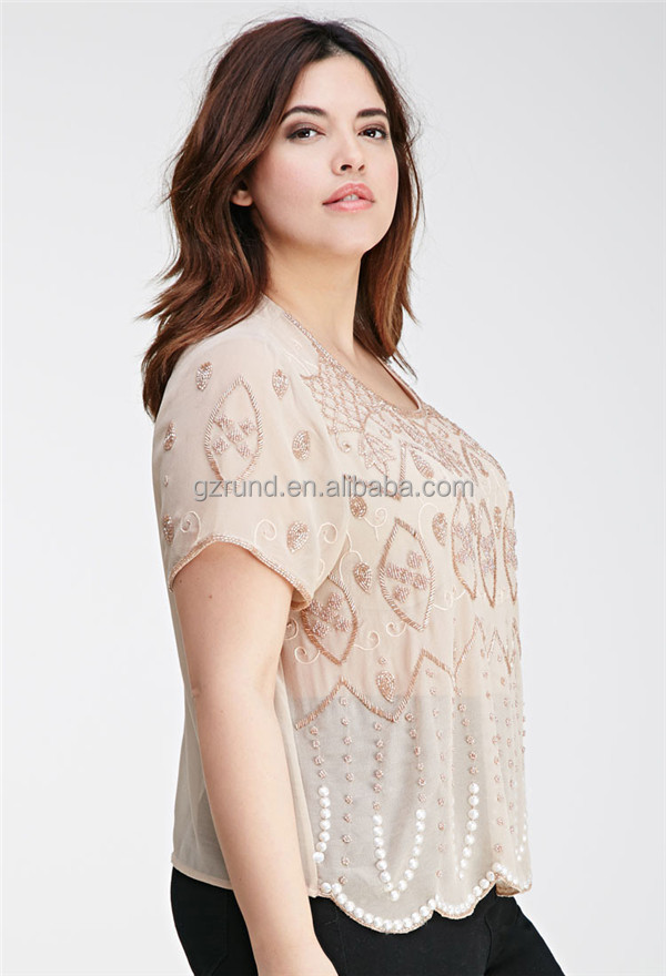 プラスのサイズのトップス脂肪女性のための刺しゅう/のマキシトップ/脂肪女性のトップス/の女性服仕入れ・メーカー・工場