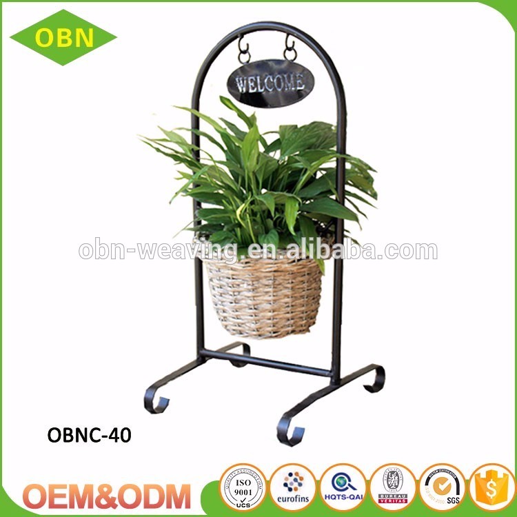 Wholesale Decorative Wicker Flower Basket with Metal Stand