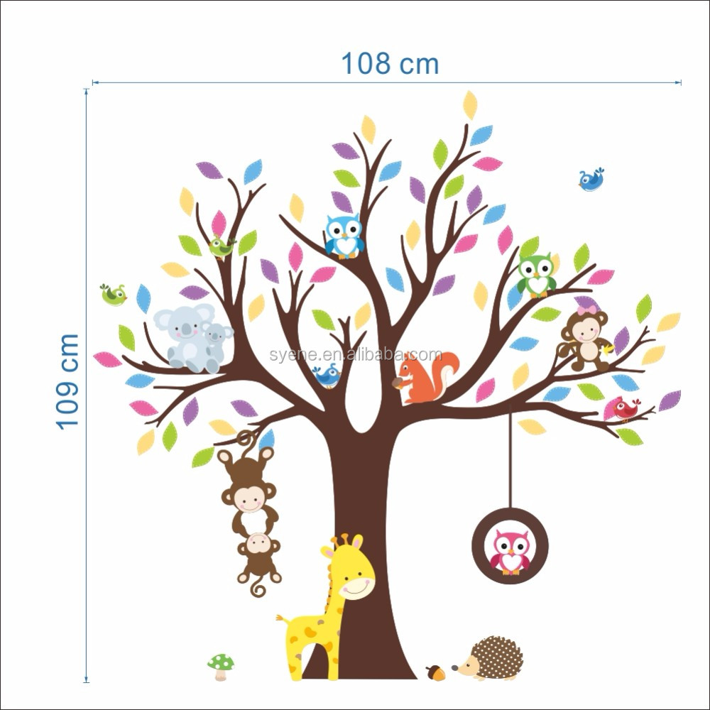Syene Kartun Lucu Monyet Hutan Hewan Keluarga Pohon Wall Sticker