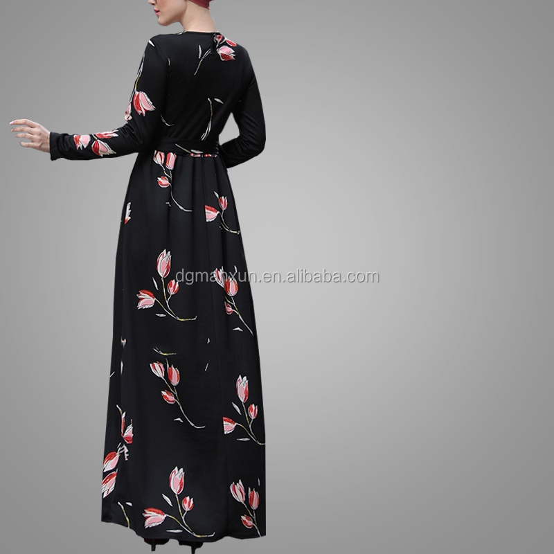 High Quality Simple Fancy Abaya For Women Dubai Printing Long Sleeve Maxi Dress Abaya Muslim Black Belt Kaftan Dress (5).jpg