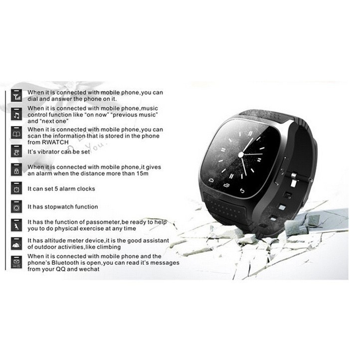 Waterproof Smartwatch M26 Bluetooth Smart Watch With LED Alitmeter Music Player Pedometer For Apple IOS Android Smart Phone 8955