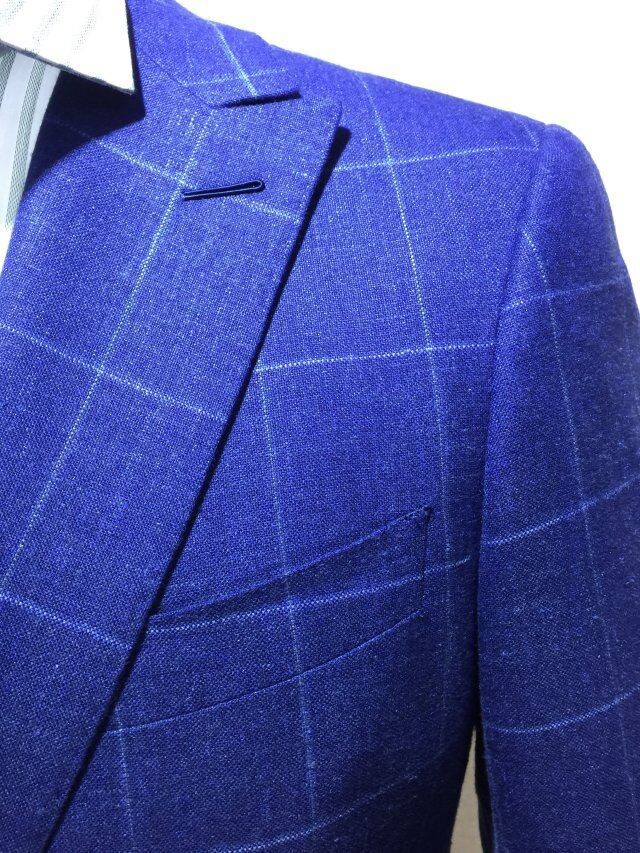 2015熱い販売の新しい到着のすべての季節100％青のチェック柄ウールメンズ合わせたスーツ仕入れ・メーカー・工場
