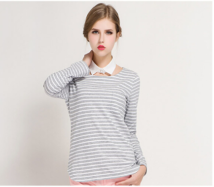 熱い販売のファッショナブルなデザインカスタムtシャツ、 女の子ストライプの偽ネックシャツ、 中国製造t- シャツ仕入れ・メーカー・工場