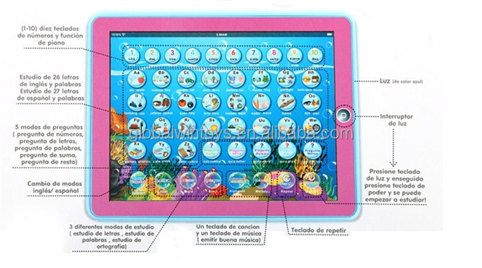 最新2dパッドスペイン語・英語複合機械学習ピンク/bluegw-tys2921oパッドのおもちゃ子供のための教育問屋・仕入れ・卸・卸売り